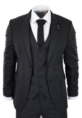 Traje de tres piezas negro a rayas finas - RC20-02
