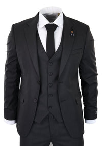 Traje de tres piezas negro a rayas finas - RC20-02