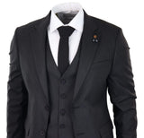 Traje de tres piezas negro a rayas finas - RC20-02