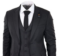 Traje de tres piezas negro a rayas finas - RC20-02