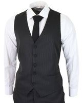 Traje de tres piezas negro a rayas finas - RC20-02