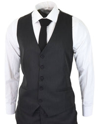 Traje de tres piezas negro a rayas finas - RC20-02