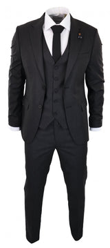 Traje de tres piezas negro a rayas finas - RC20-02