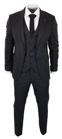 Traje de tres piezas negro a rayas finas - RC20-02