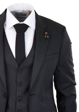 Traje de tres piezas negro a rayas finas - RC20-02