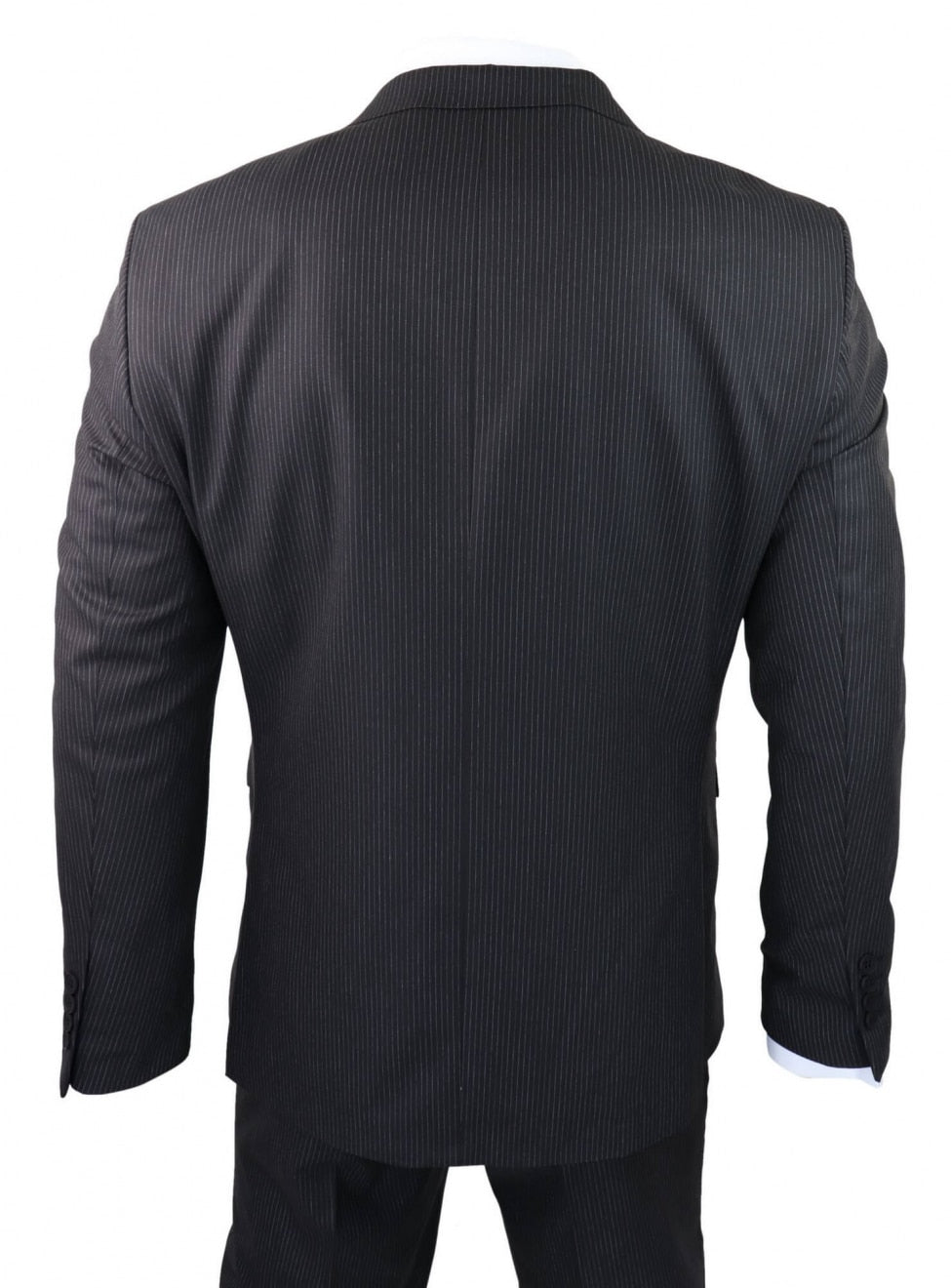 Traje de tres piezas negro a rayas finas - RC20-02