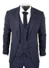 Traje de tres piezas azul marino a rayas finas - RC20-31
