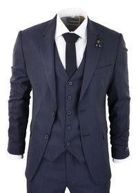 Traje de tres piezas azul marino a rayas finas - RC20-31