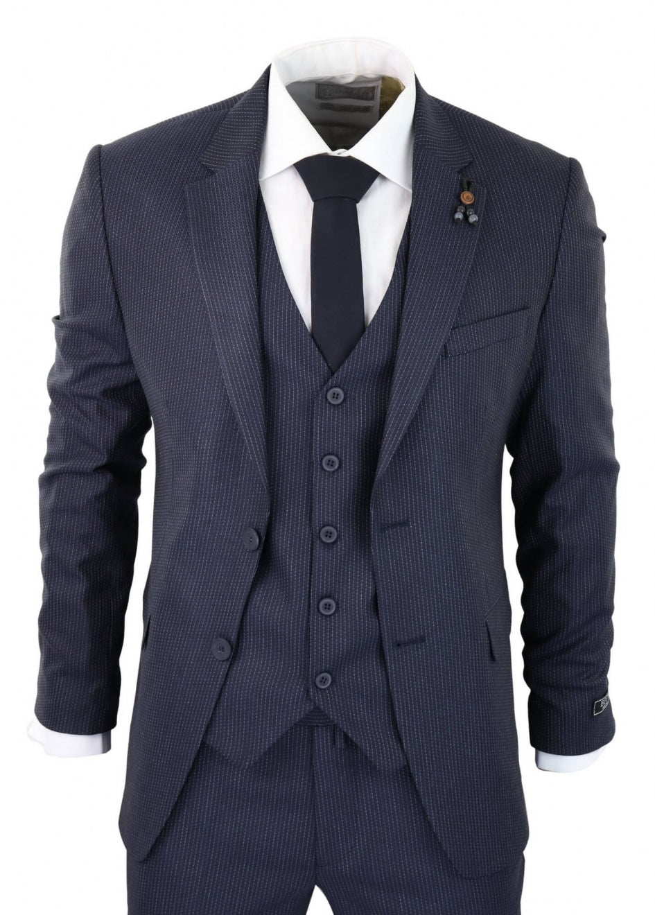 Traje de tres piezas azul marino a rayas finas - RC20-31