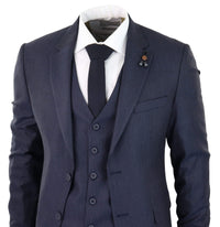 Traje de tres piezas azul marino a rayas finas - RC20-31