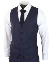 Traje de tres piezas azul marino a rayas finas - RC20-31