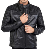 Chaqueta de moto negra de piel de cordero auténtica para hombre, corte ajustado, marca Beckham - B205