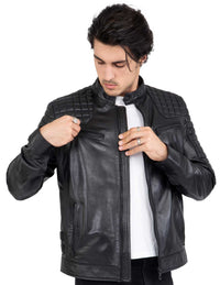 Chaqueta de moto negra de piel de cordero auténtica para hombre, corte ajustado, marca Beckham - B205