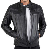 Chaqueta de moto negra de piel de cordero auténtica para hombre, corte ajustado, marca Beckham - B205