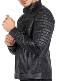 Chaqueta de moto negra de piel de cordero auténtica para hombre, corte ajustado, marca Beckham - B205