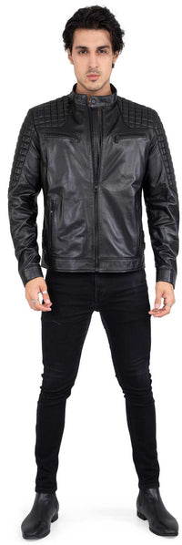 Chaqueta de moto negra de piel de cordero auténtica para hombre, corte ajustado, marca Beckham - B205