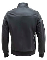 Chaqueta bomber negra de piel de cordero auténtica para hombre, corte regular - B210