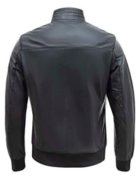 Chaqueta bomber negra de piel de cordero auténtica para hombre, corte regular - B210