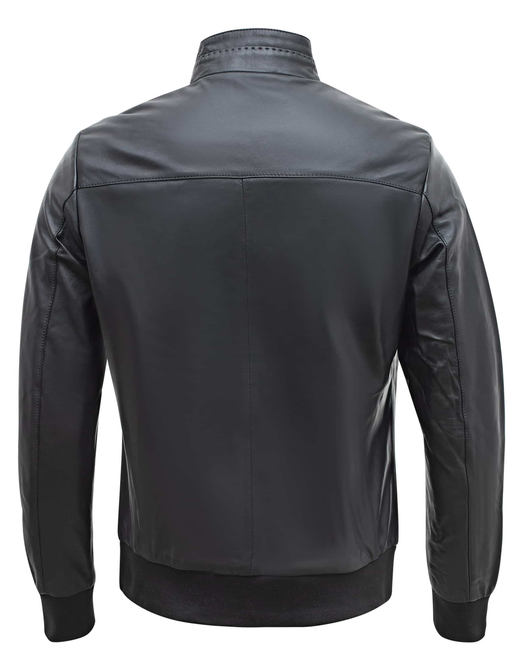 Chaqueta bomber negra de piel de cordero auténtica para hombre, corte regular - B210