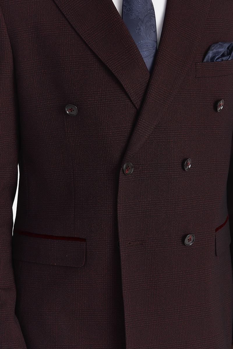 Regent - Blazer cruzado a cuadros Brugundy para hombre