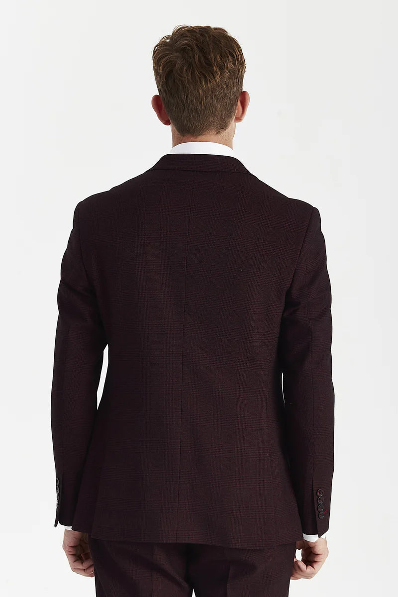 Regent - Blazer cruzado a cuadros Brugundy para hombre