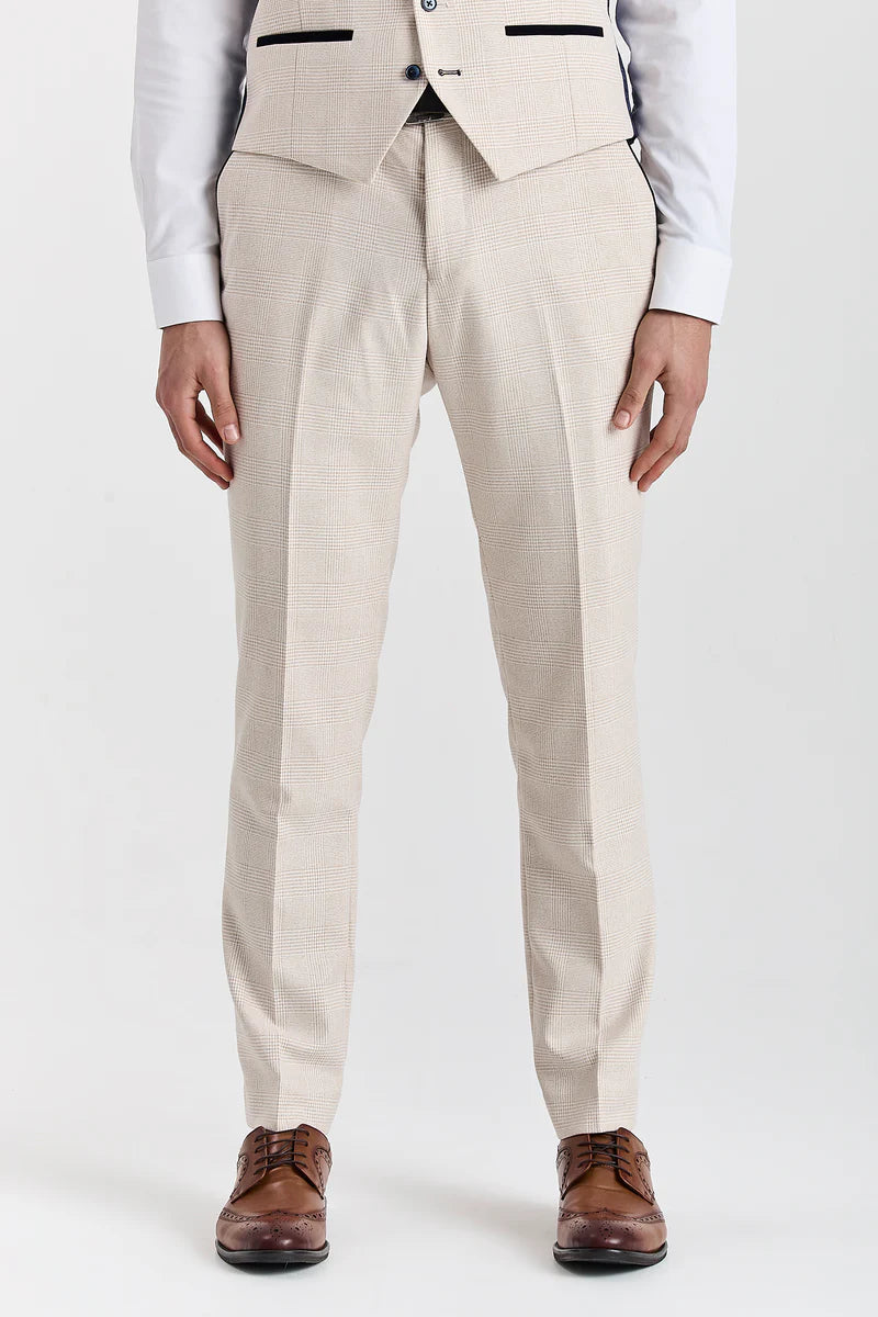 Regent - Traje de boda de 3 piezas a cuadros color crema para hombre
