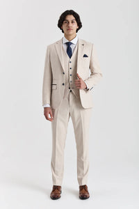 Regent - Traje de boda de 3 piezas a cuadros color crema para hombre