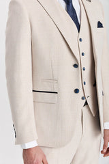 Regent - Traje de boda de 3 piezas a cuadros color crema para hombre