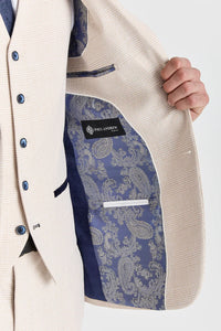 Regent - Traje de boda de 3 piezas a cuadros color crema para hombre