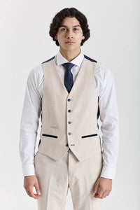 Regent - Traje de boda de 3 piezas a cuadros color crema para hombre