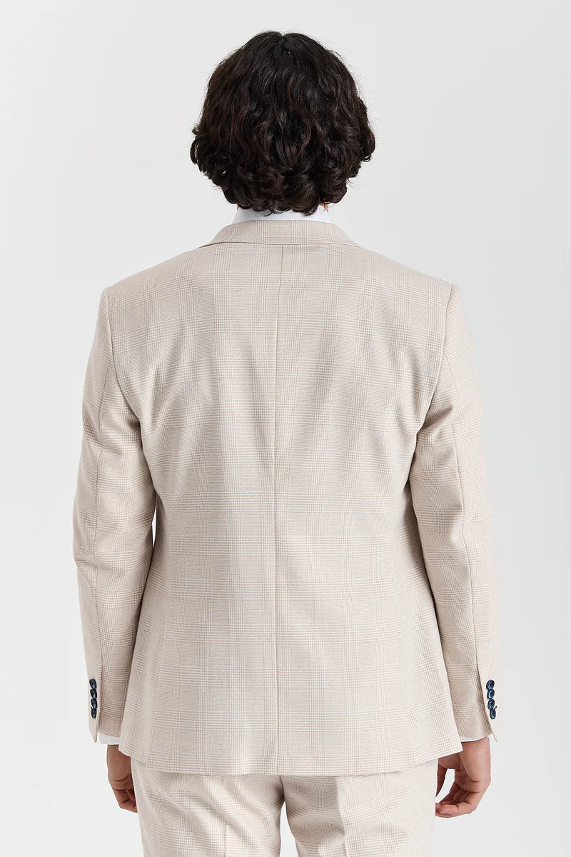 Regent - Traje de boda de 3 piezas a cuadros color crema para hombre