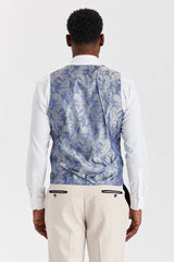 Traje a cuadros color crema Regent con chaleco azul marino Regent en contraste.
