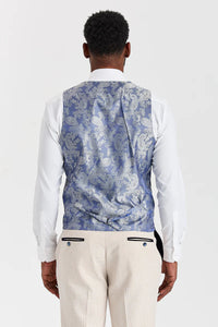 Traje a cuadros color crema Regent con chaleco azul marino Regent en contraste.