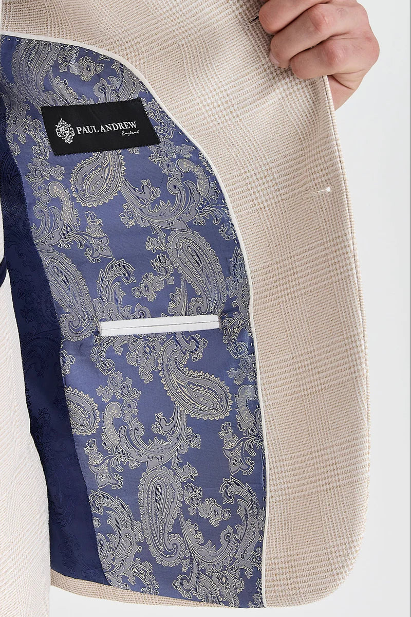 Regent - Blazer a cuadros color crema estilo boda para hombre