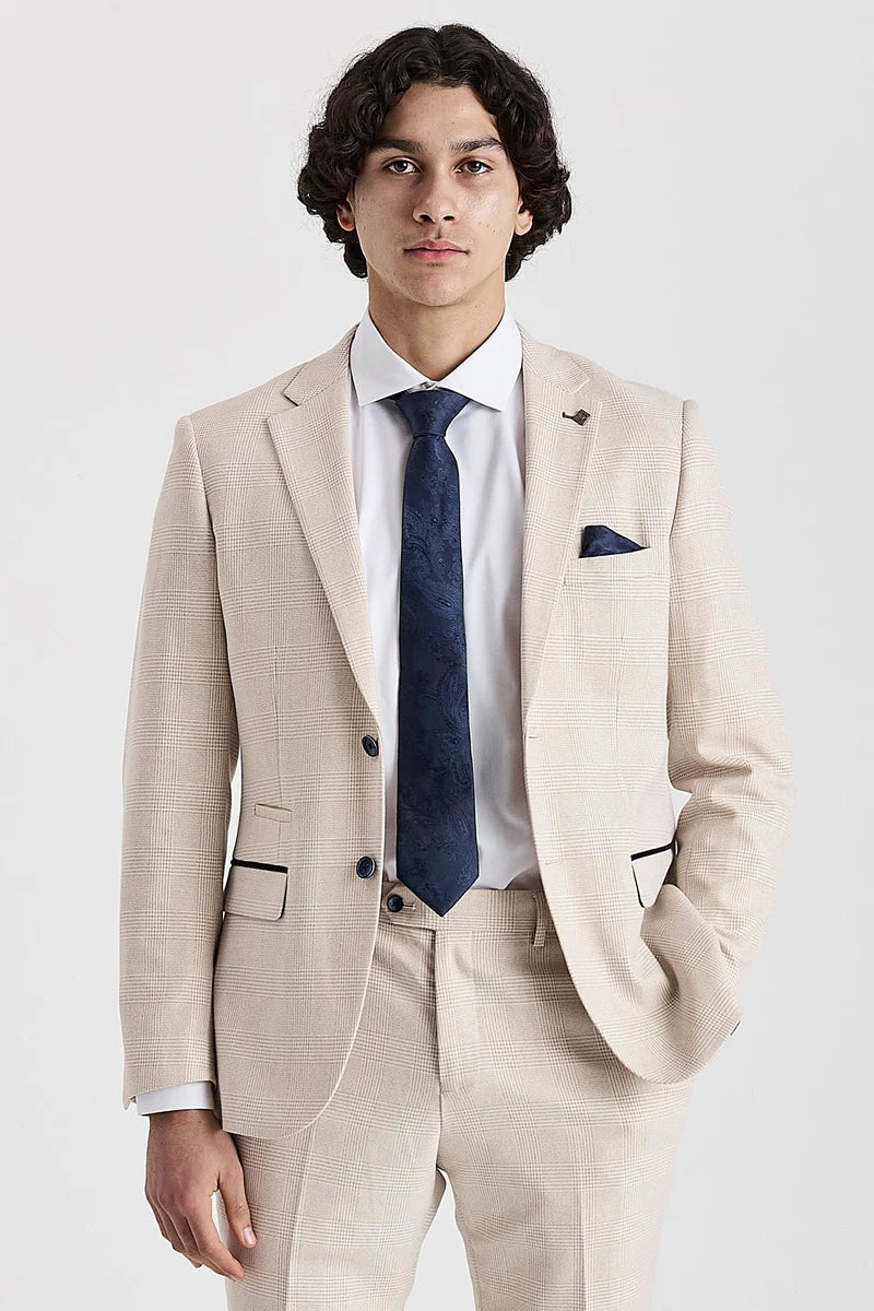 Regent - Blazer a cuadros color crema estilo boda para hombre