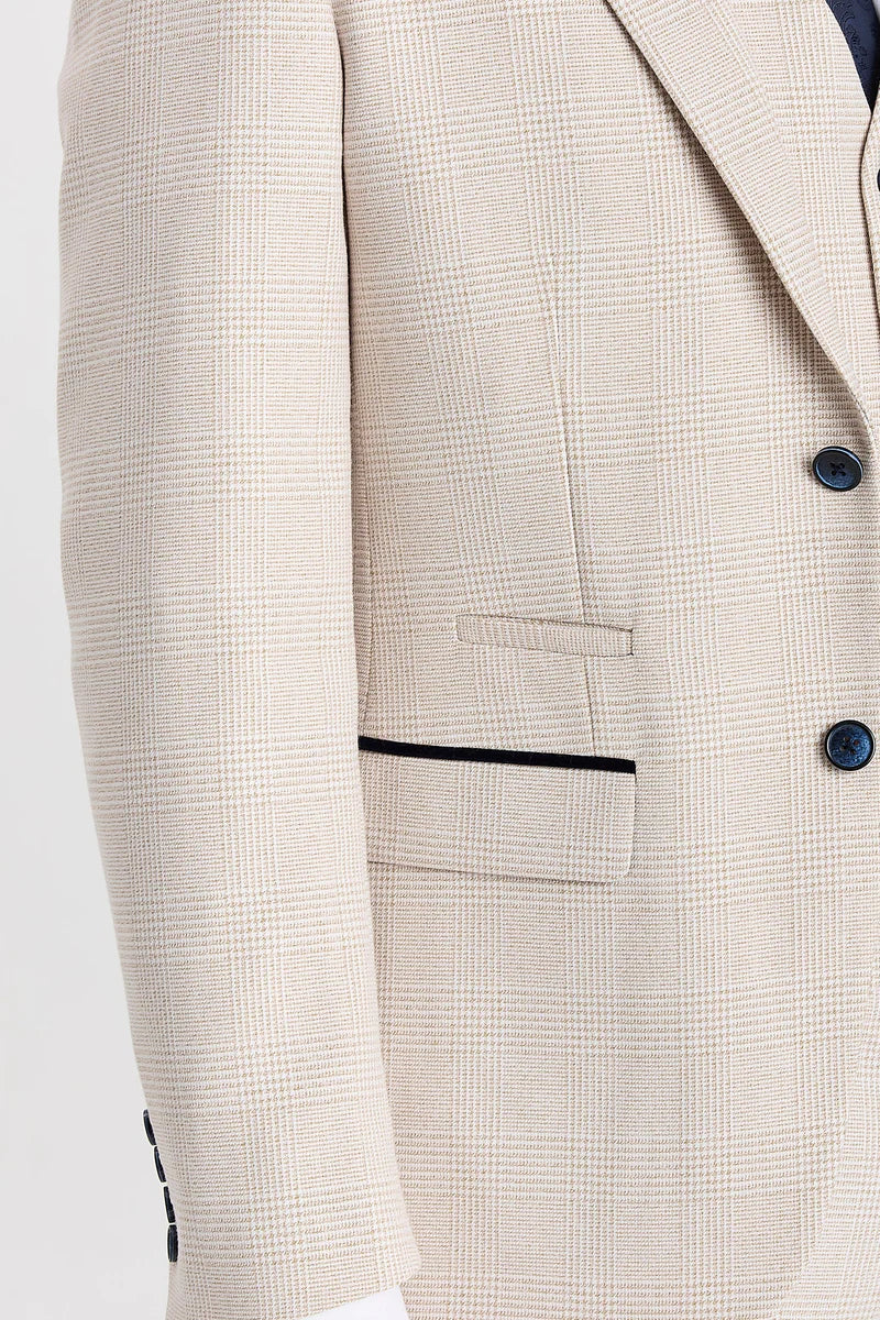Regent - Blazer a cuadros color crema estilo boda para hombre