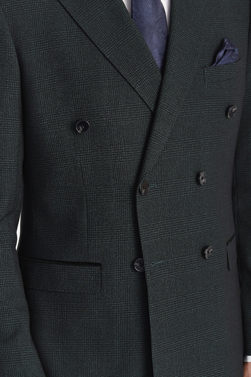 Regent - Blazer cruzado a cuadros verdes para hombre