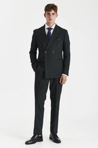 Regent - Blazer cruzado a cuadros verdes para hombre