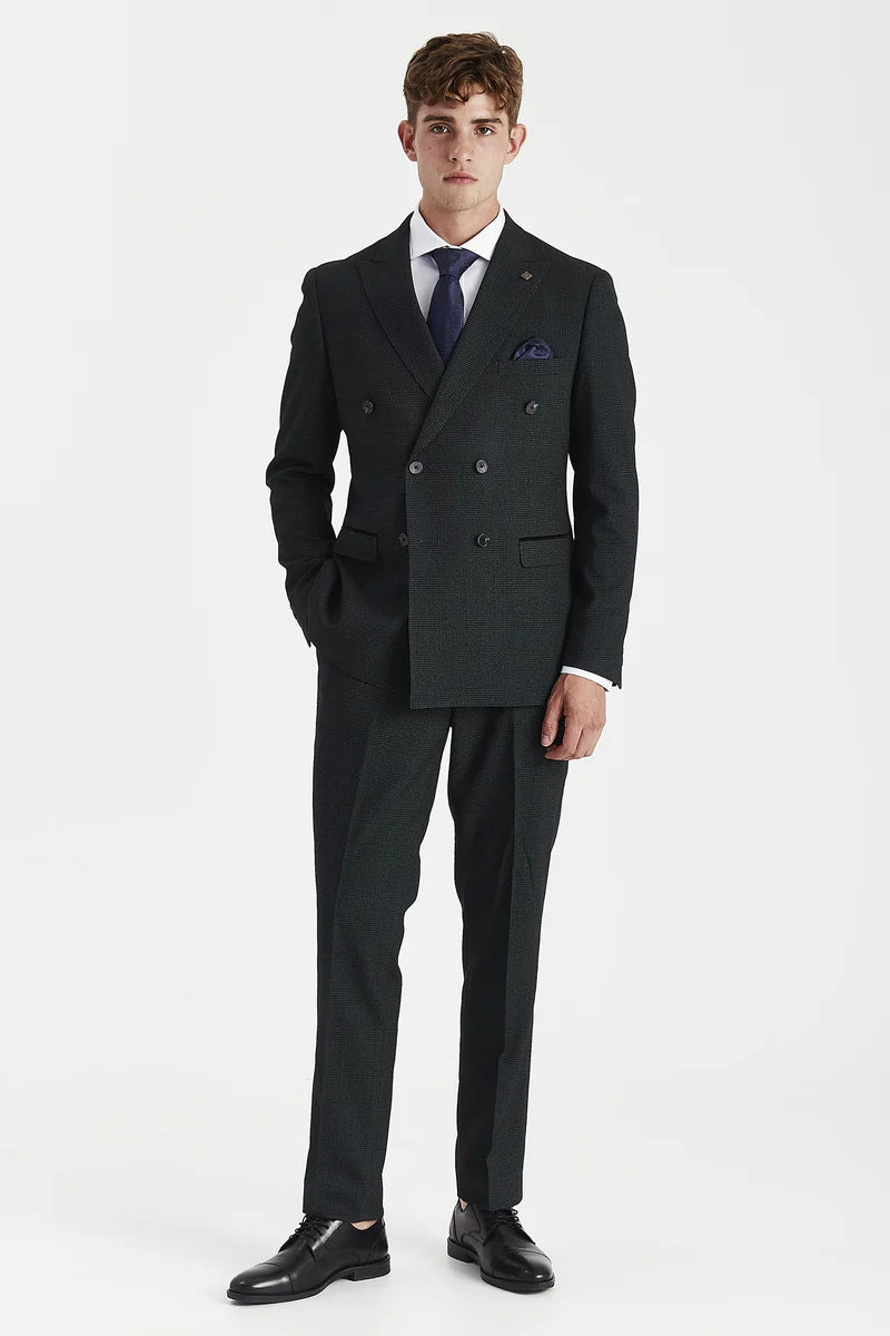 Regent - Blazer cruzado a cuadros verdes para hombre