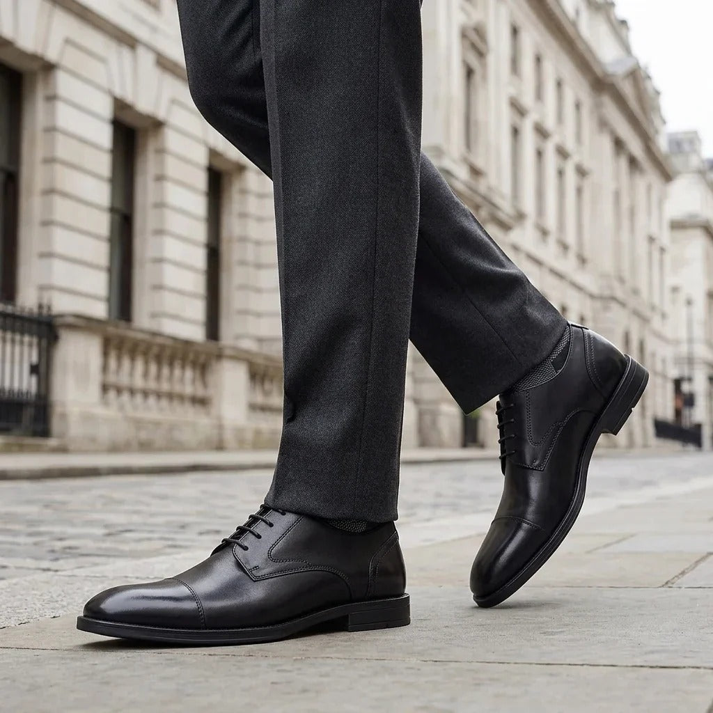 Regent - Zapatos Derby de hombre de cuero negro bruñido