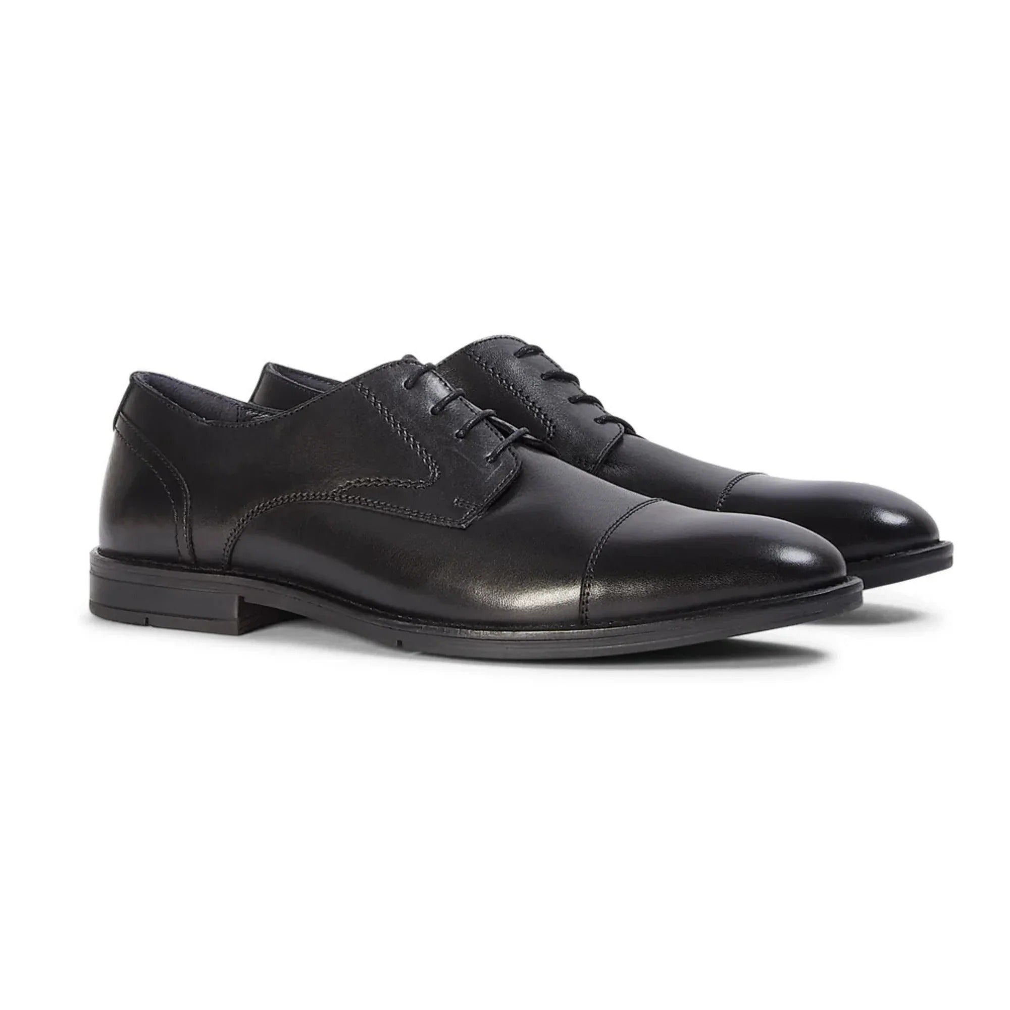 Regent - Zapatos Derby de hombre de cuero negro bruñido