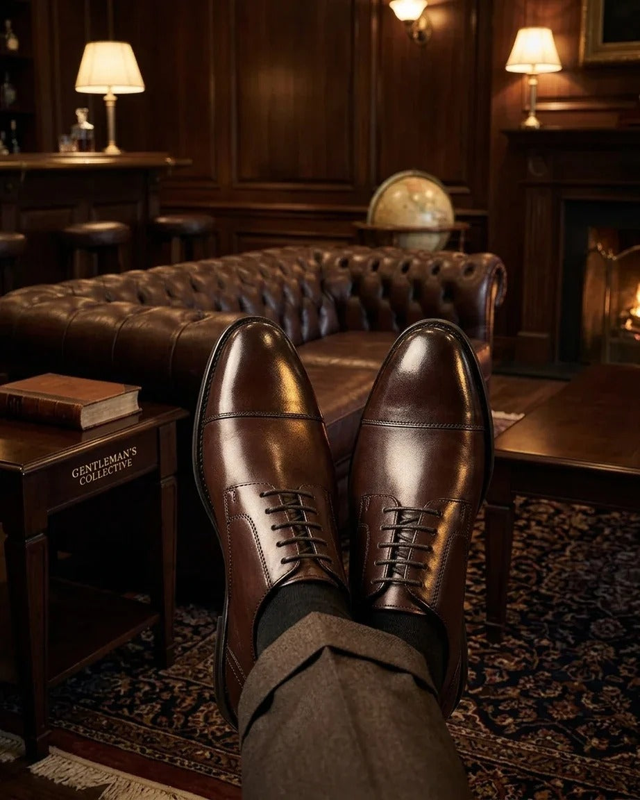 Regent - Zapatos Derby de hombre de cuero bruñido marrón oscuro
