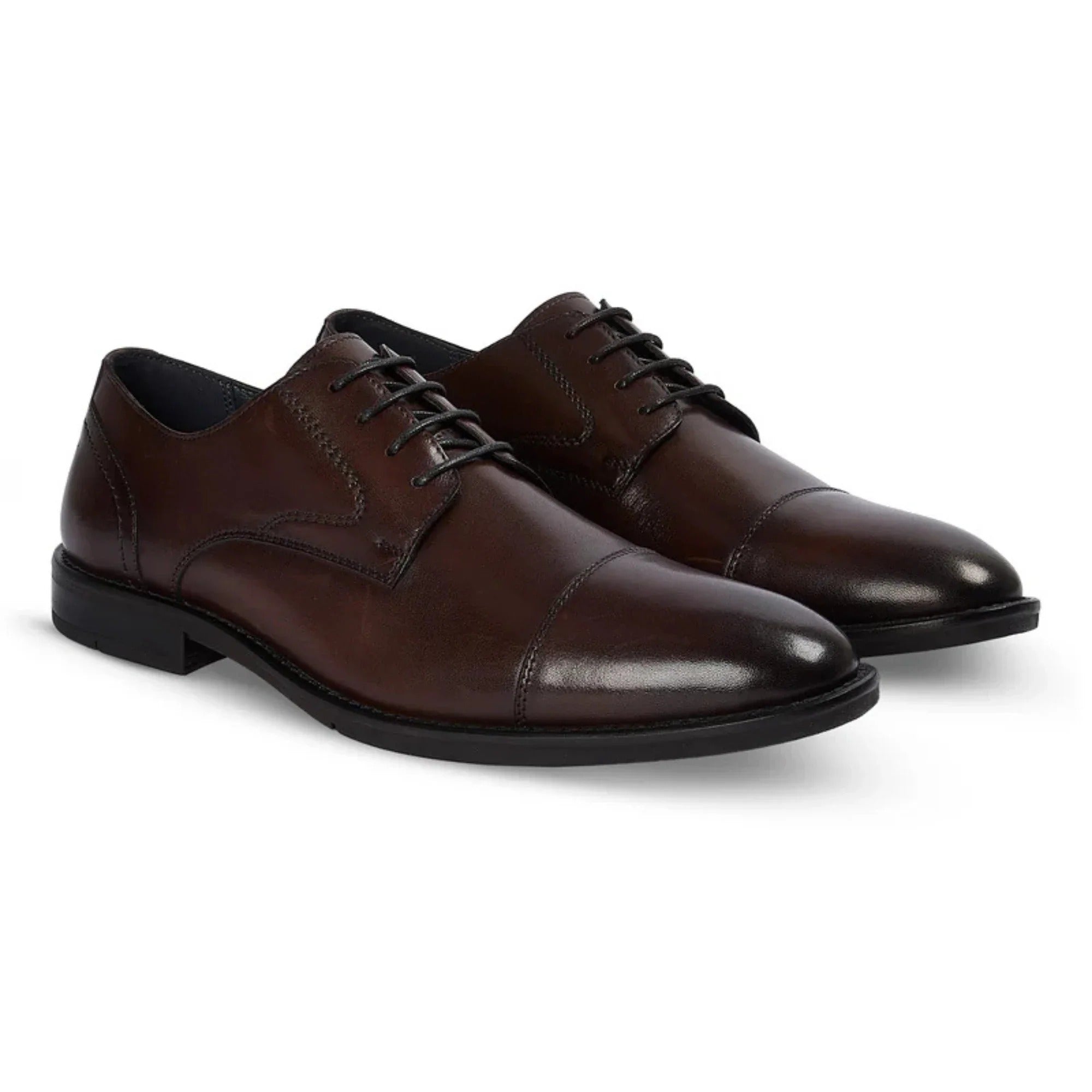 Regent - Zapatos Derby de hombre de cuero bruñido marrón oscuro
