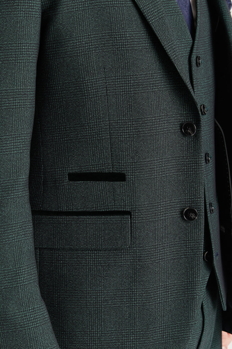 Regent - Blazer de corte entallado a cuadros verdes para hombre