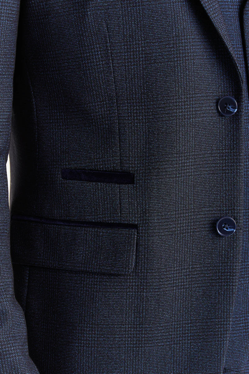 Regent - Blazer de corte entallado a cuadros azul marino para hombre