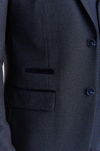Regent - Blazer de corte entallado a cuadros azul marino para hombre