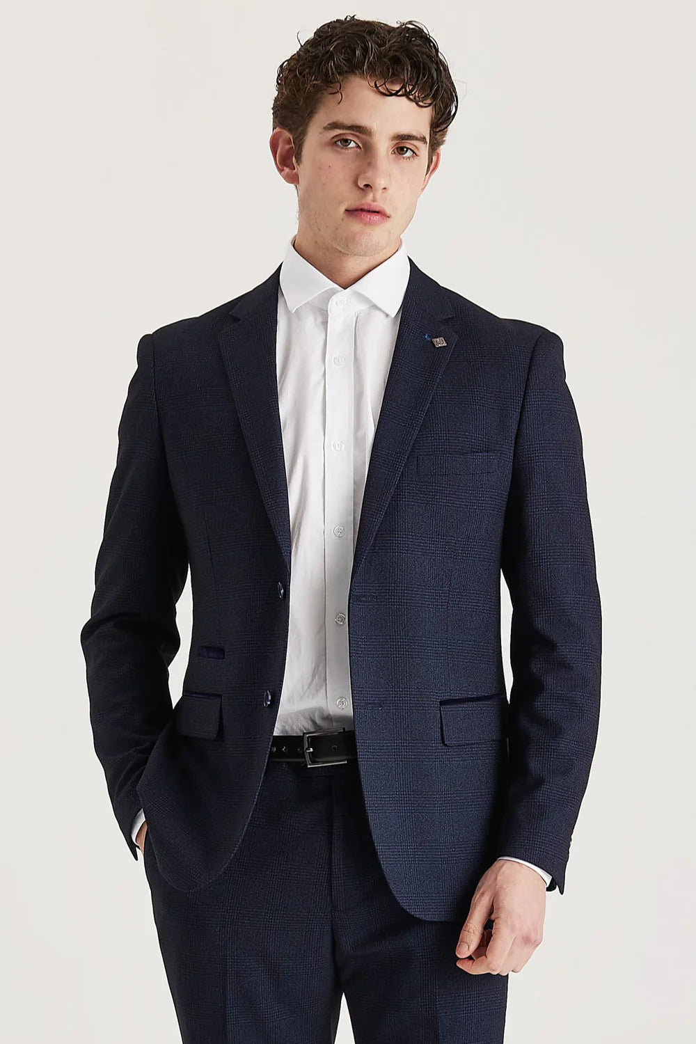 Regent - Blazer de corte entallado a cuadros azul marino para hombre