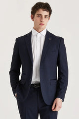 Regent - Blazer de corte entallado a cuadros azul marino para hombre