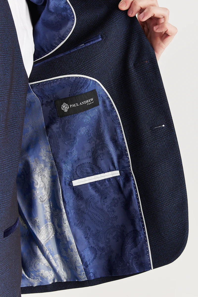 Regent - Blazer de corte entallado a cuadros azul marino para hombre