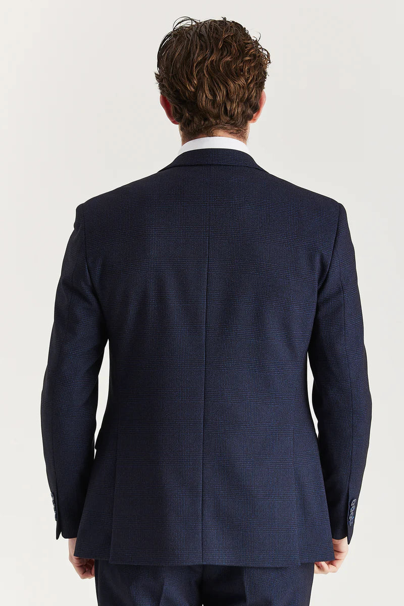 Regent - Blazer de corte entallado a cuadros azul marino para hombre